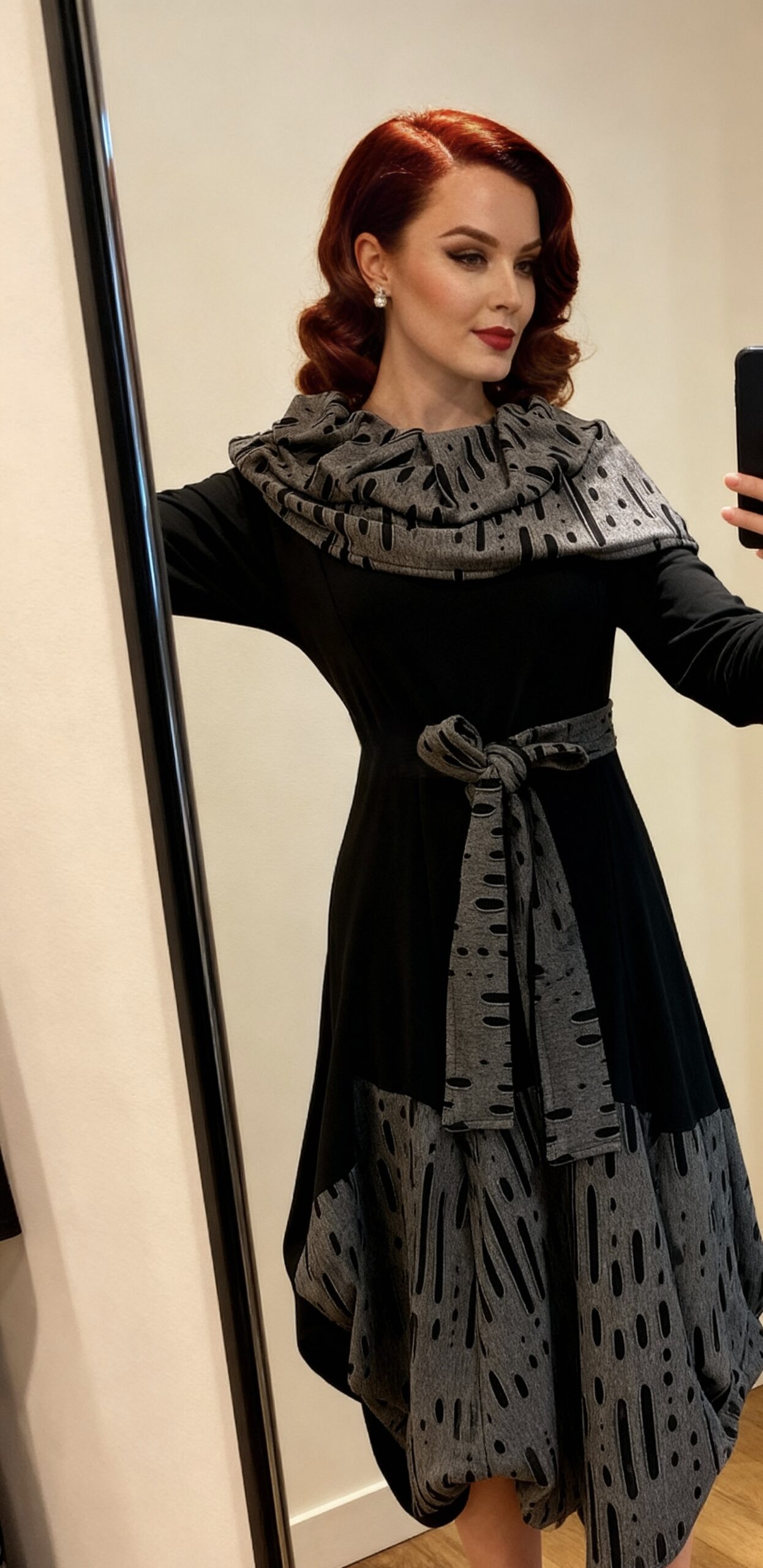 haljina SELENA elegantna crno siva midi silueta – Kuky Design