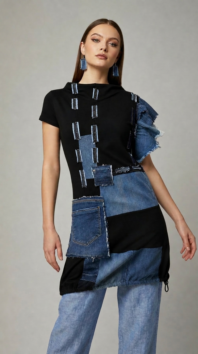 ANITA tunika s patchwork traper detaljima i velikim džepovima