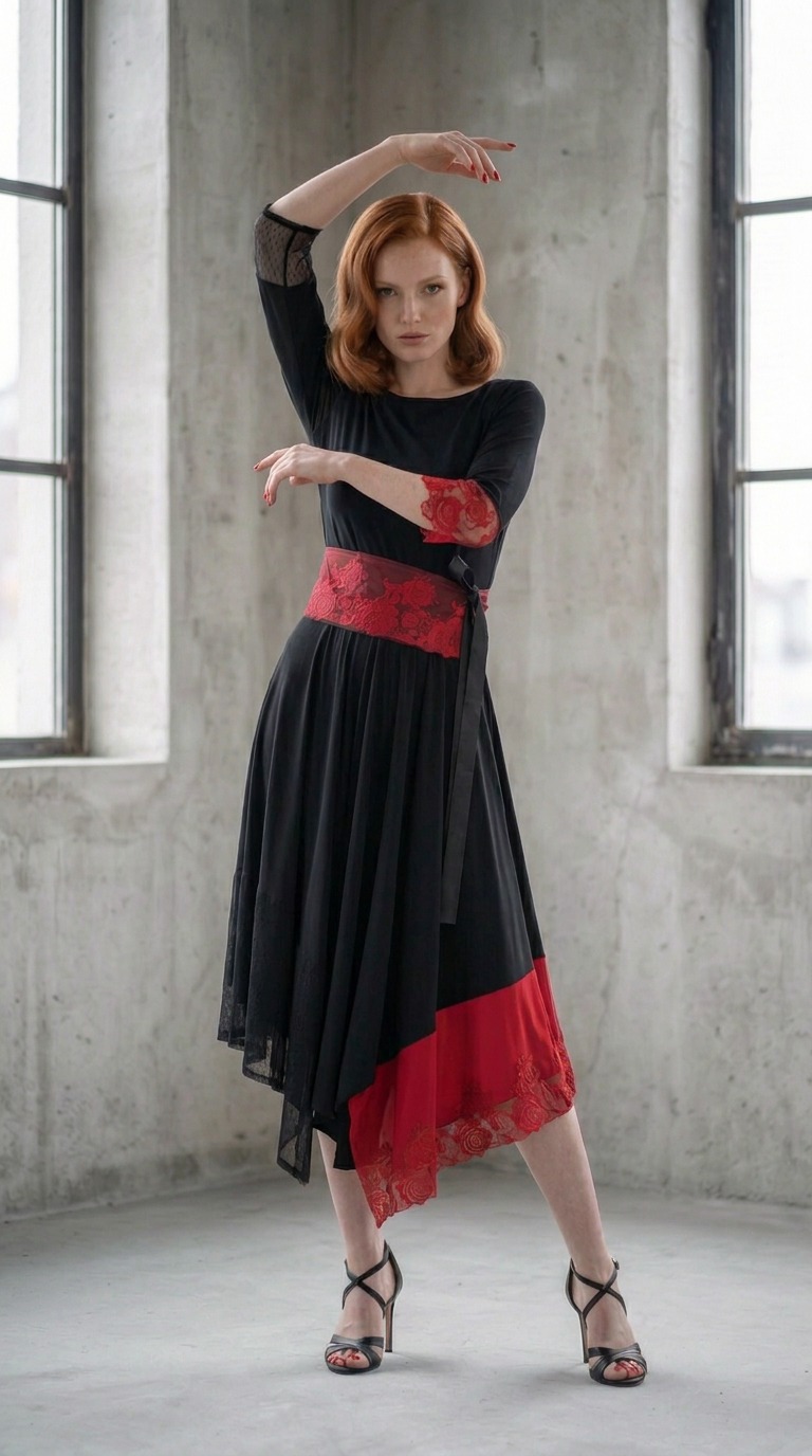 ROSSENA | Crno-crvena dizajnerska haljina Kuky Design